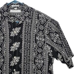 Vintage 90s Geoffrey Beene M Mens‎ Black White Rayon Shirt Short Sleeve Designer
